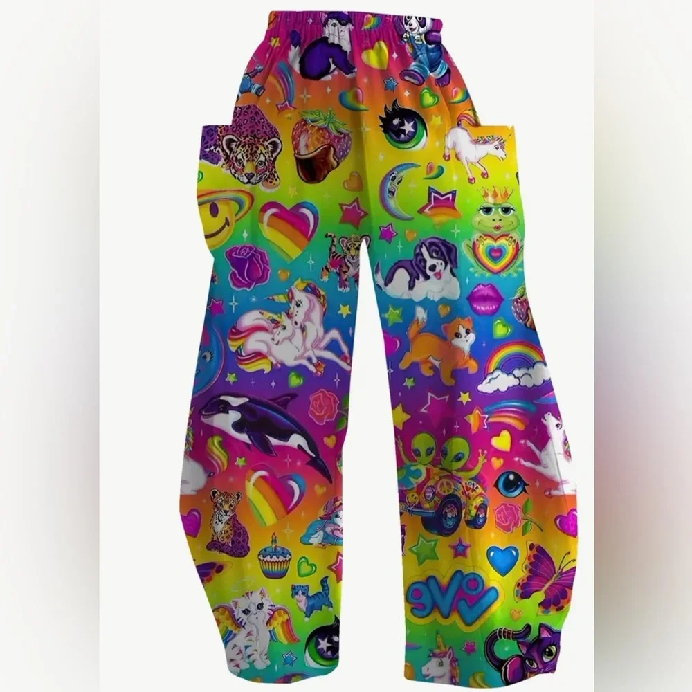 Women’s Plus Size Graphic Print Pants Wide Leg Y2K Aesthetic Vibrant 🦄💖 - Picture 6 of 10